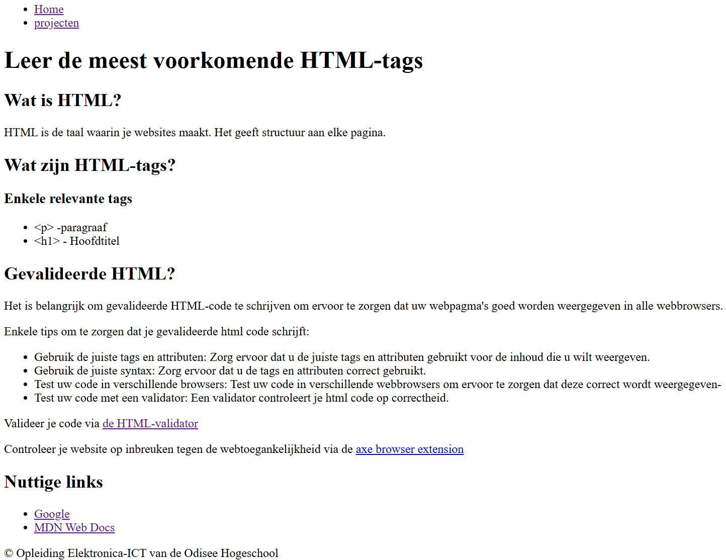 afbeelding van de gemaakte website in labo 1