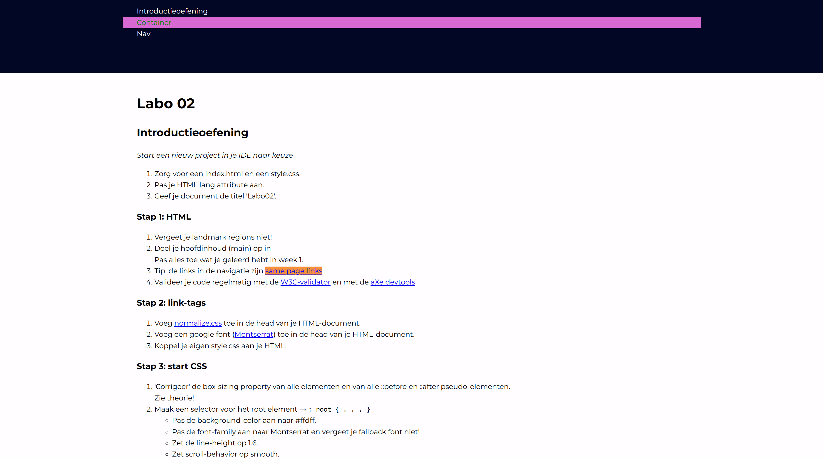 Afbeelding met de gemaakte website voor labo02